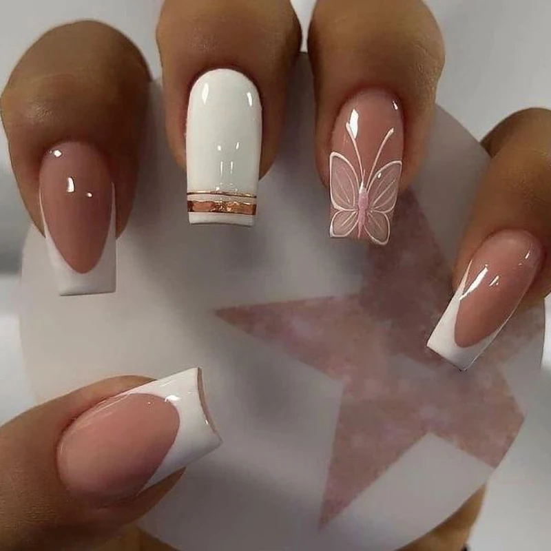 Ins Hot 24pcs/set Short Square Nails Tips Private Label Artificial False Nails For Girls Press On Nails With Glue