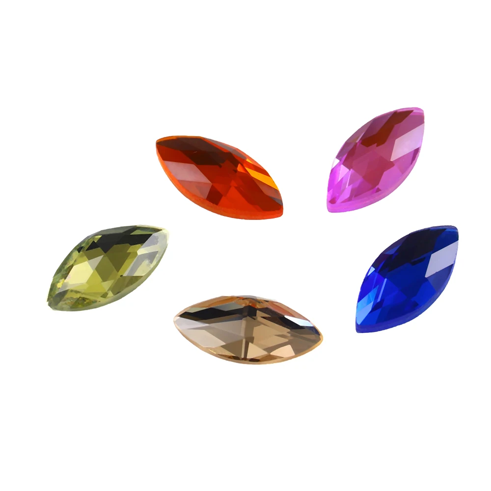 Factory Hotsale Dongzhou  Flat Back Stone  Navette  Diamond Shape 15*7 mm Glass K9 Sew on Rhinestones Garment