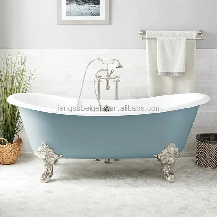 cast iron bath tub small freestanding bathtub light green color classical double slipper bathtub