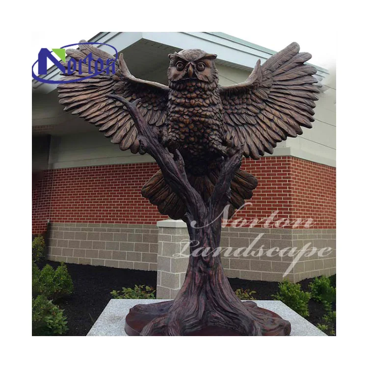 High Quality Hand Carved Life Size Cast Metal Brass Bronze Birds Owl Statue Garden Sculpture For Sale