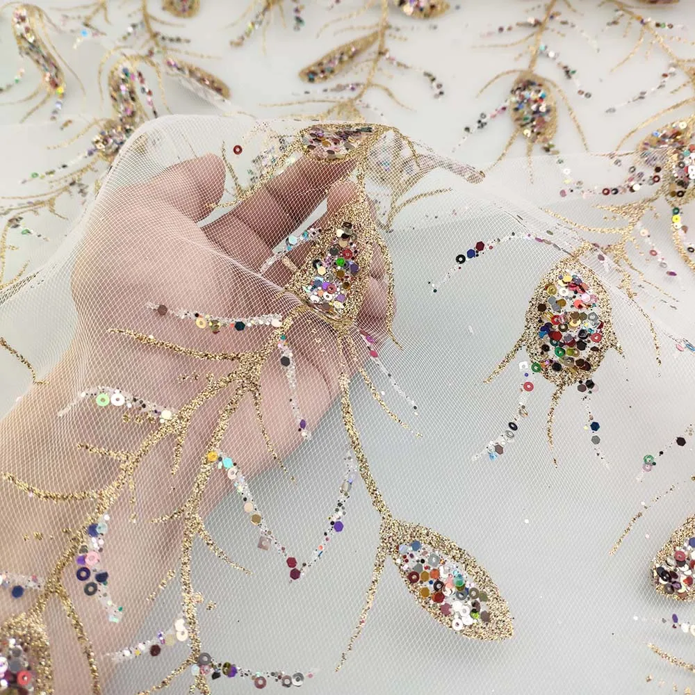 100%polyester black base Mosquito sliver glitter dots mesh fabric for dress