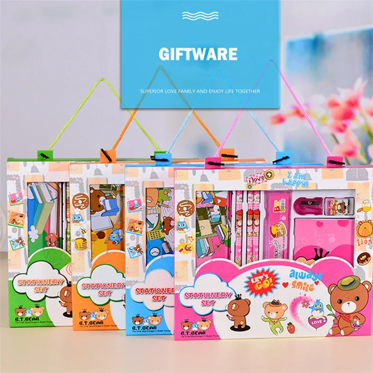 Cute School Stationery Supplies Kids School Students Notebook Eraser Ruler Pencil Sharpener Cartoon Stationery Gift Set