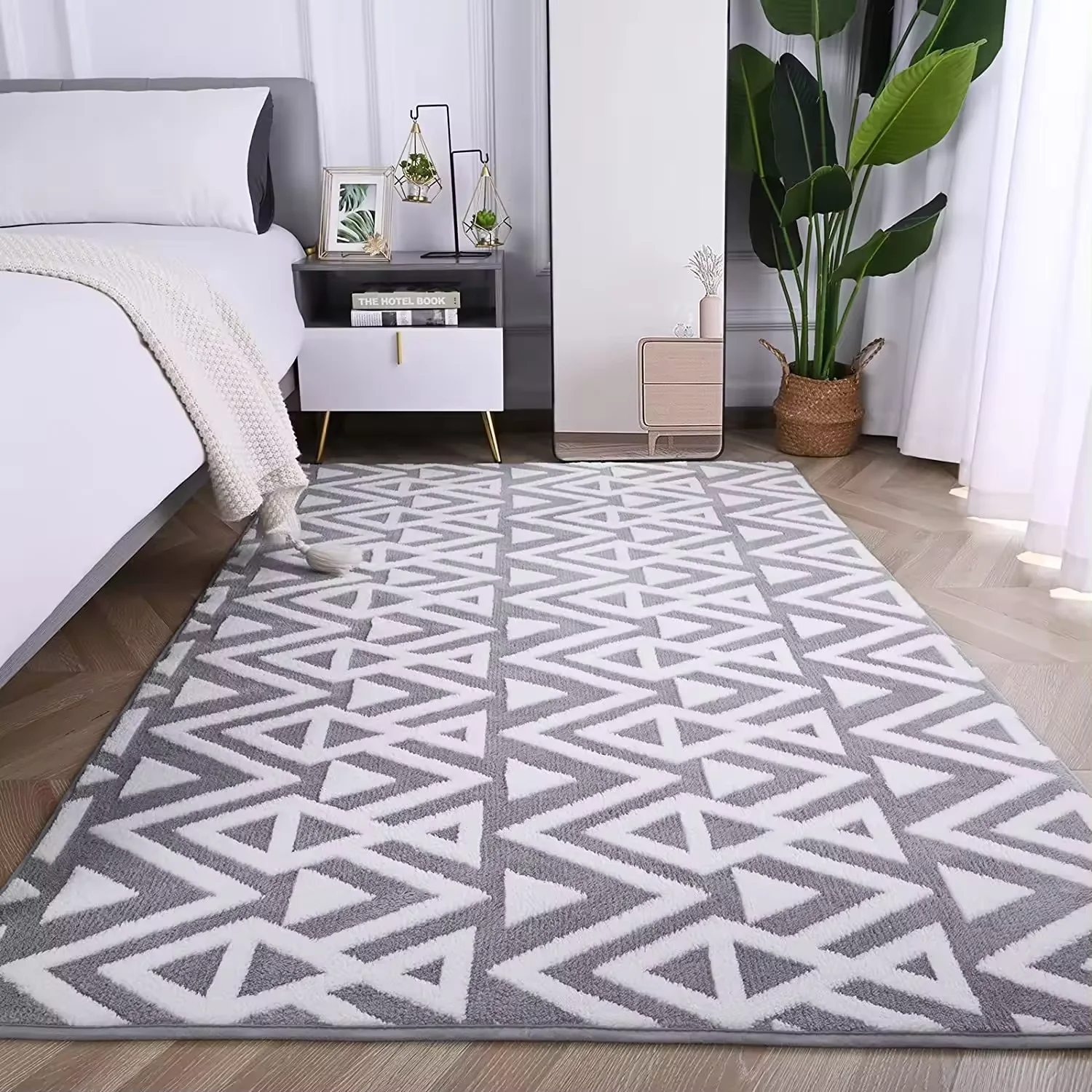 Geometric Textured Pattern Area Rug for Living Room Couch Bedside Teens Room Nursery Floor Carpet Mellow Memory Foam Playmat
