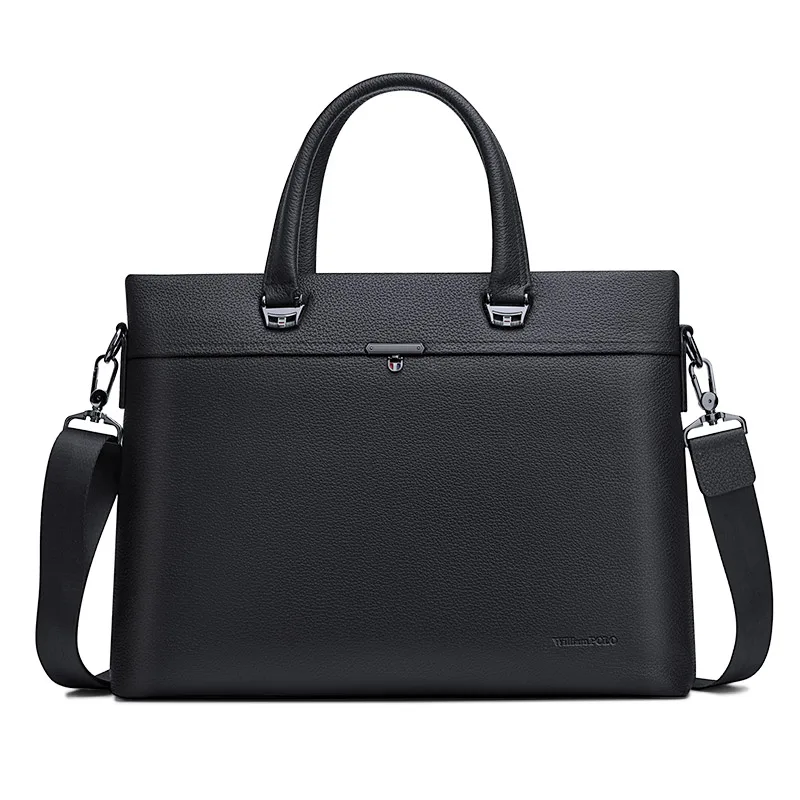 Hot Sale Men's Business Briefcase Genuine Leather Fashion Simple Black Men's Leather Laptop Tote Bag OEM Supplier