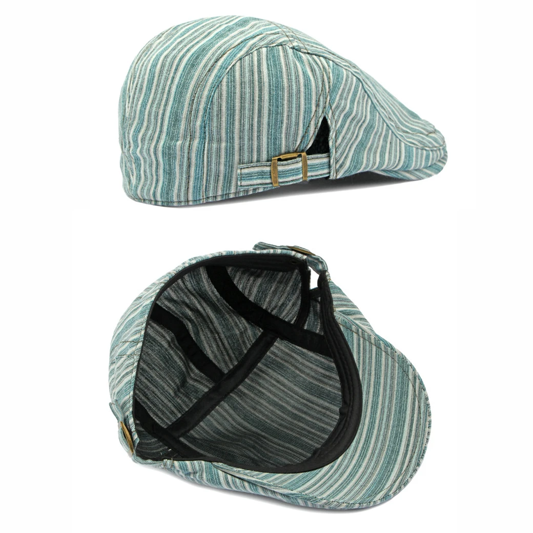 Men Linen Flat Ivy Breathable Summer Newsboy Hat Stripes Gatsby Driving Hat Cap Plain Gatsby Cabbie Hunting Hats