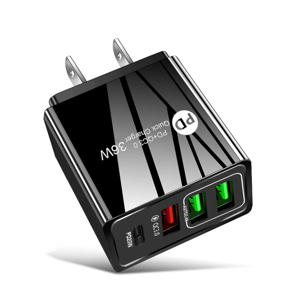 Hot Sales UK US EU Plug 36W QC3.0 Usb C Charger 4 Port Wall Portable Charger For Iphone 13 Charger