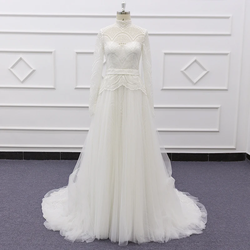 Eslieb SJ253 White Long Sleeve Muslim Women Arabic Dubai Abaya Kaftan Style Wedding dress Party Prom Dresses