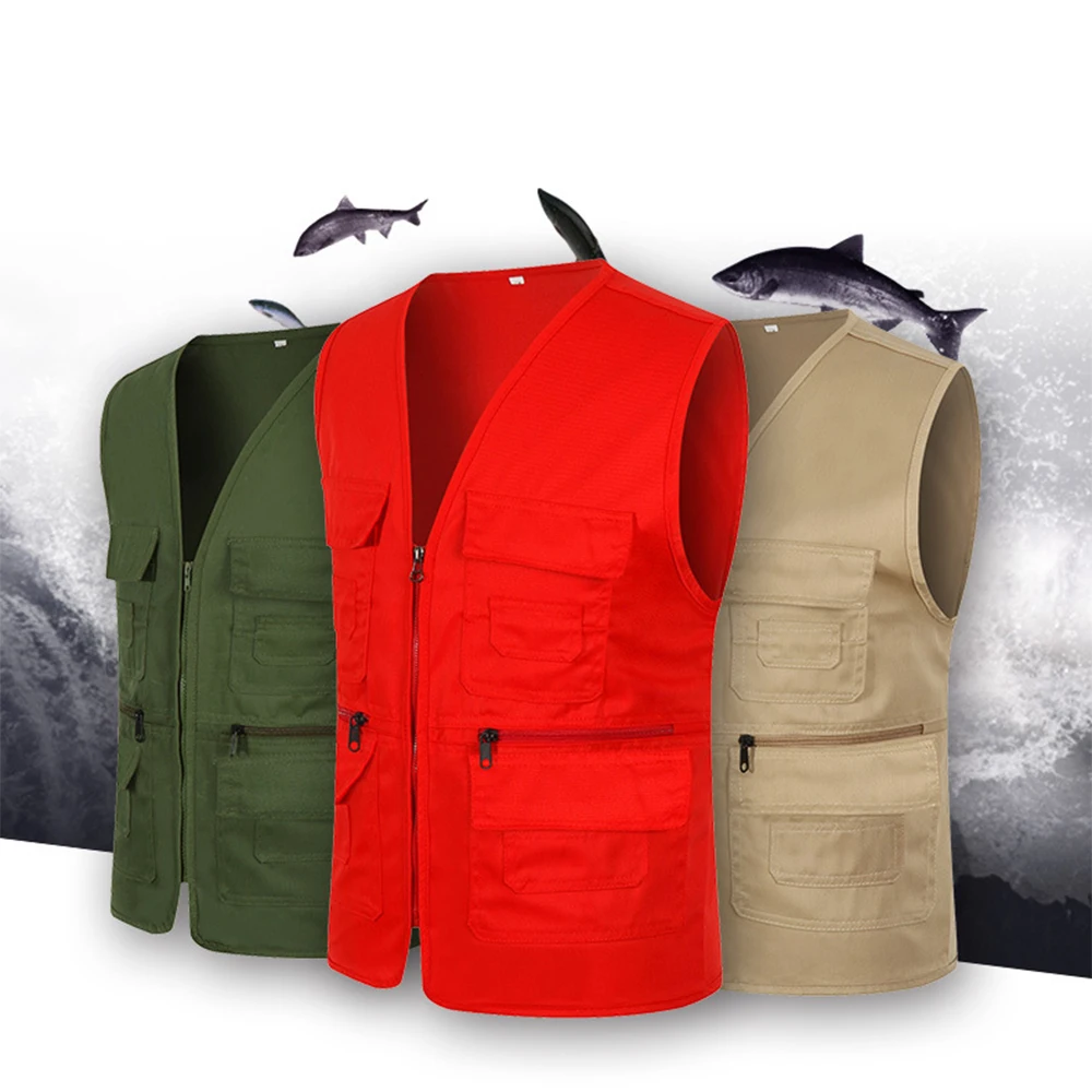 
Mens photography multi pocket advertising vest custom volunteer work clothes custom print logo fishing vest 