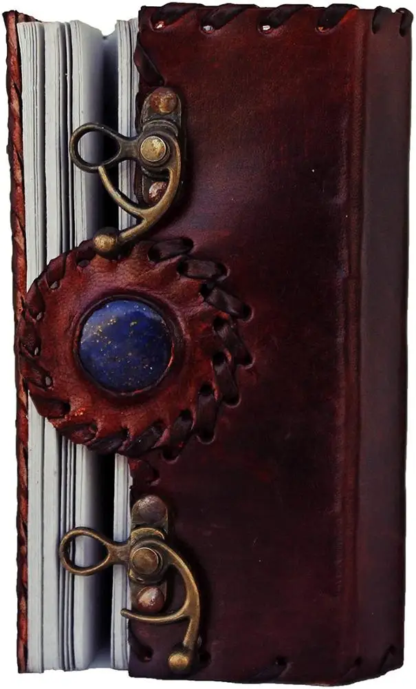 Dual Latch Stone genuine Leather Cover hand Journal, Diary  or note book or sketch book With Handmade Paper Gift for Him or Her
