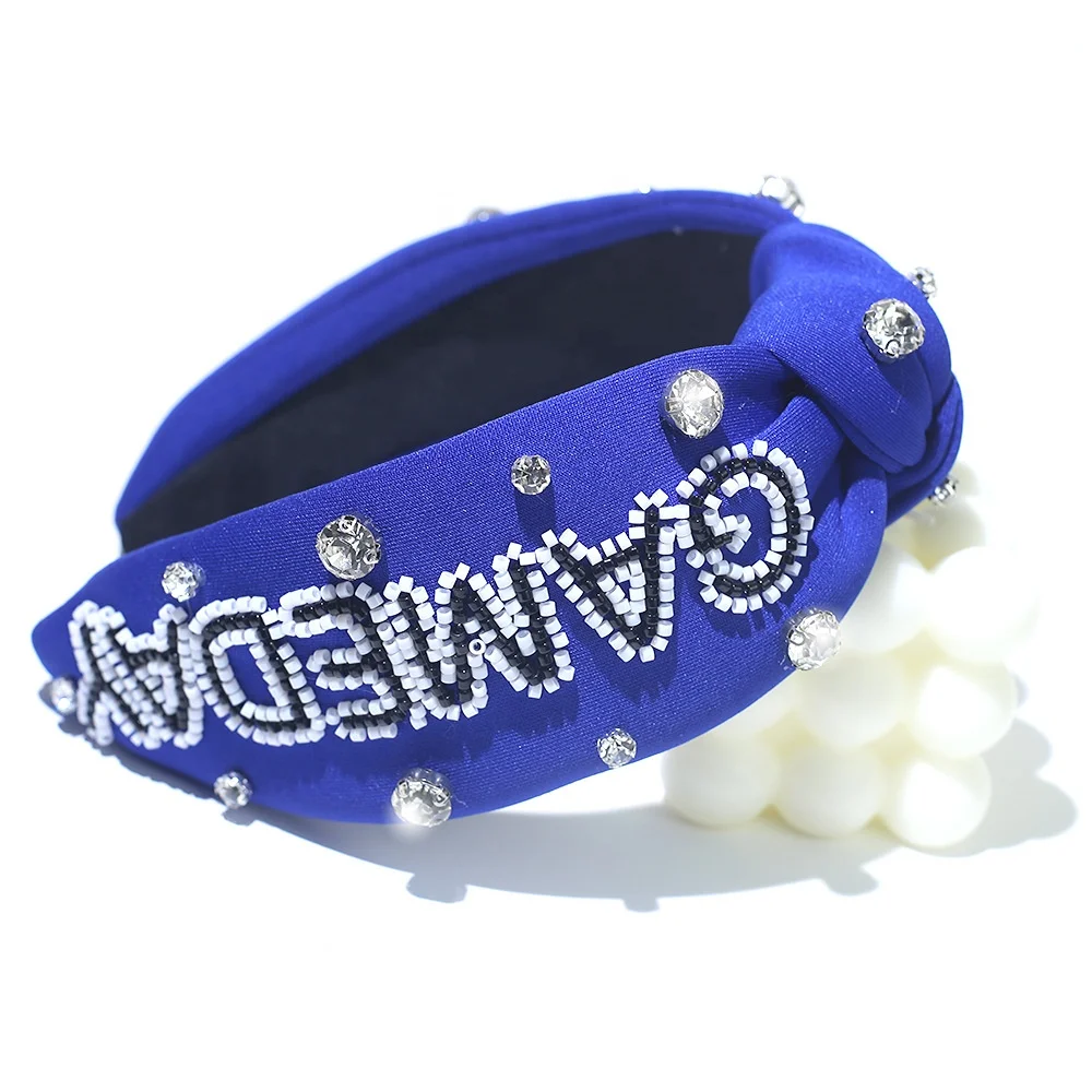Fashionable  Game Day Hair Accessories Crystal GAMEDAY Knotted Headband Seed Bead Knot Headbands