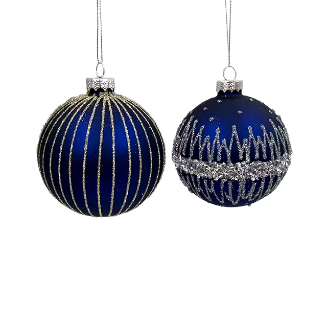 2022 Unique Special Christmas Glass Ornament Ball Transparent Glitter Glass Bauble Sphere With White Bead