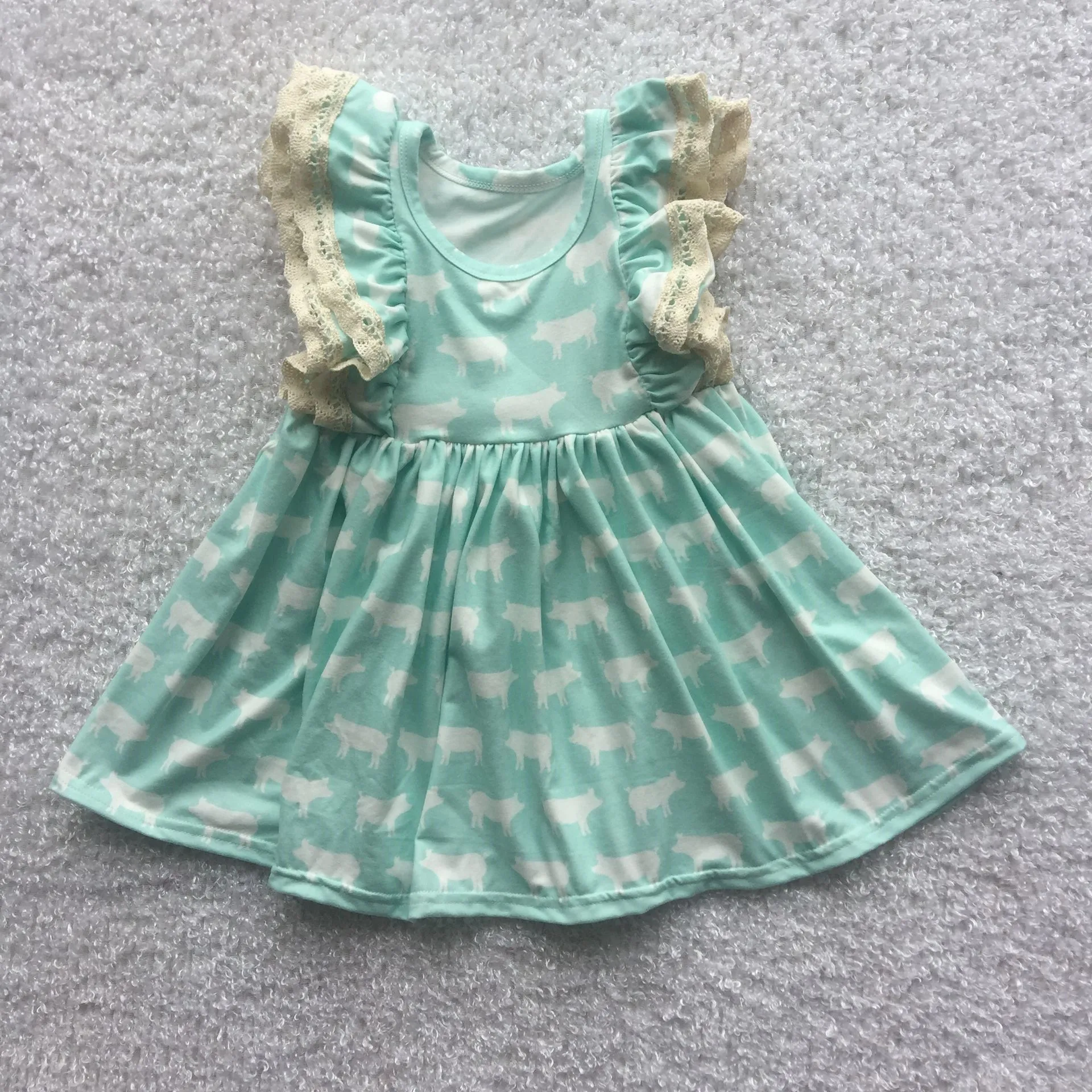  LZ2021 Fashion girls clothes dress lace flaresleeve dinosaur printing children baby girl summer