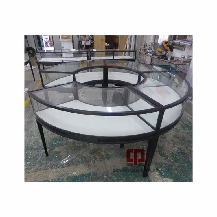 High-End Luxury Jewelry Showcase Black Brushed Stainless Steel Round Combination Jewelry Display Glass Cabinet Customization
