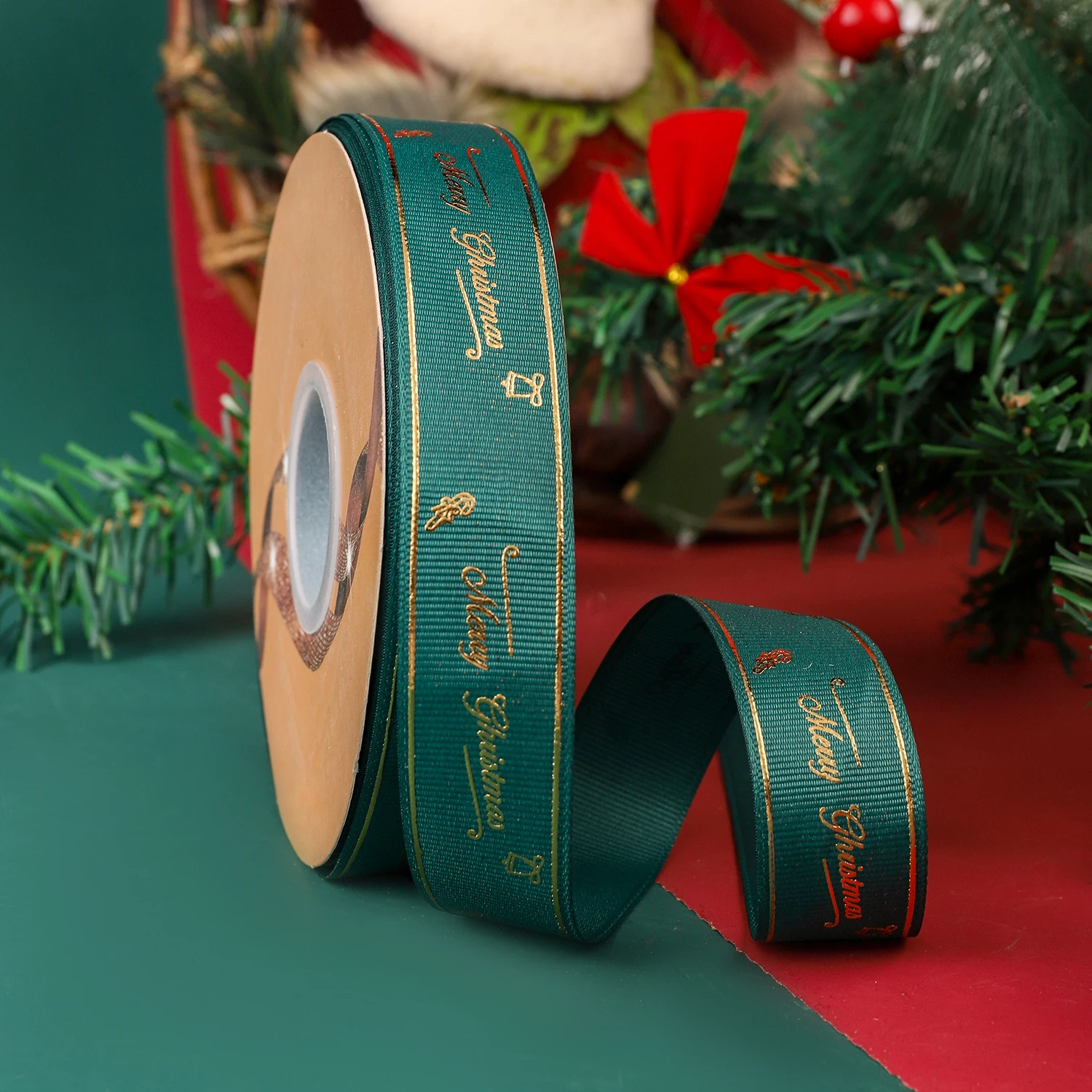 Customized wholesale Christmas ribbon ribbed letter printing ribbon flower materials gift packaging Christmas ribbon