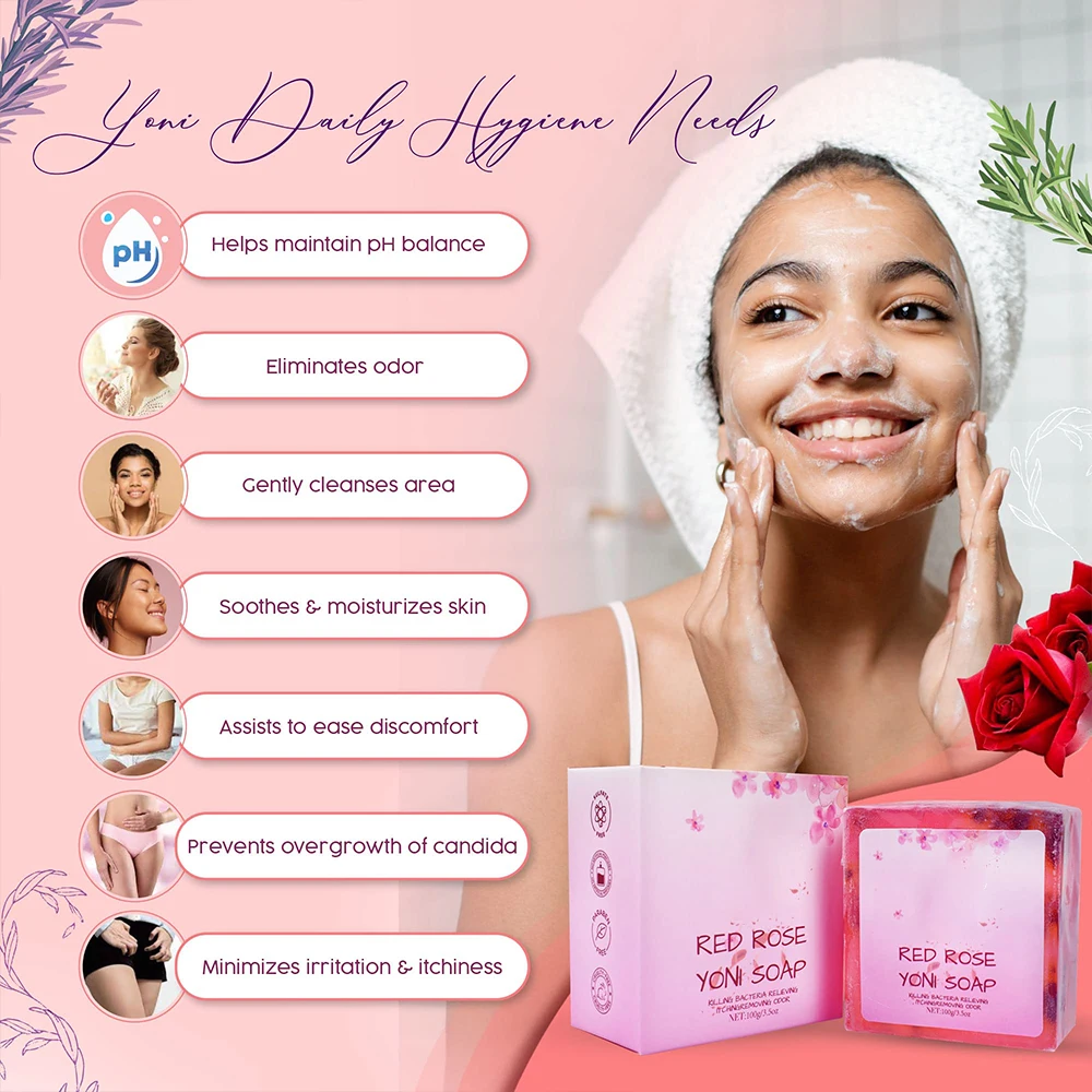 pH Balancing Cleanser All-Natural Rose Yoni Soap for Feminine Hygiene and Intimate Care