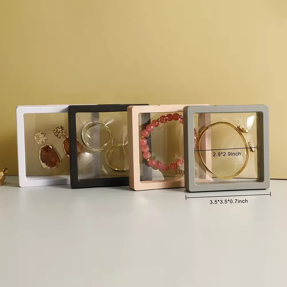 7.5*7.5cm Jewelry box Transparent PE Film Display Box with ribbon Necklace Bracelet Ring Earring Packing Box With logo