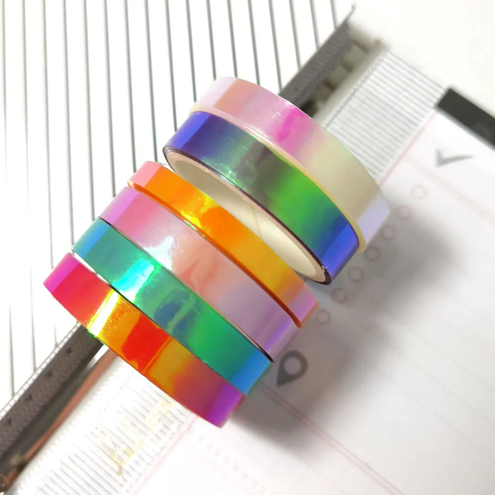 GF Fresh Cute 6 Rolls DIY Crafts Translucent Waterproof Adhesive Masking Tape Set Multi-Colors Laser Rainbow Washi Tape