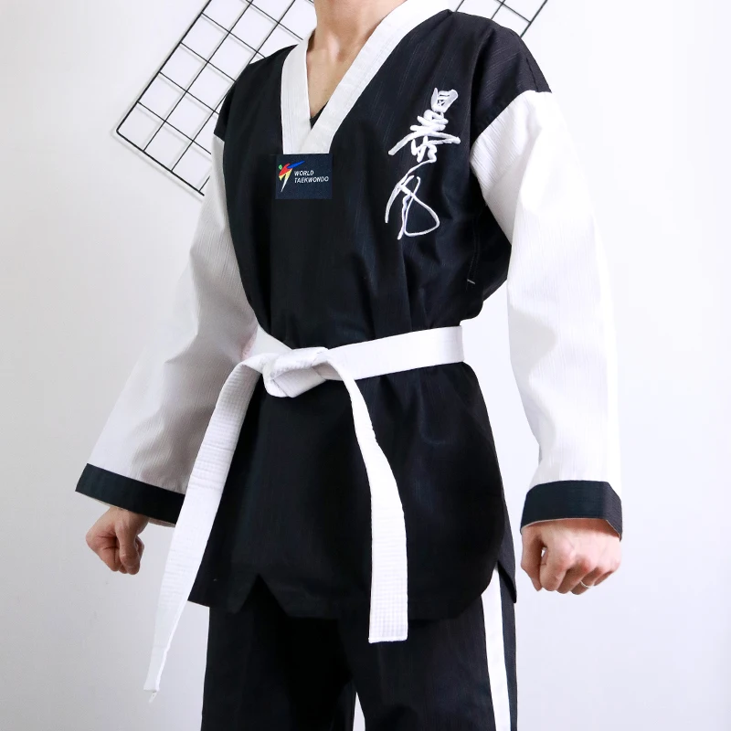 Professional Black White Taewkondo Training Clothing Tae Kwon Do MMA Martial Arts Karate WT Logo Custom Karate Uniform