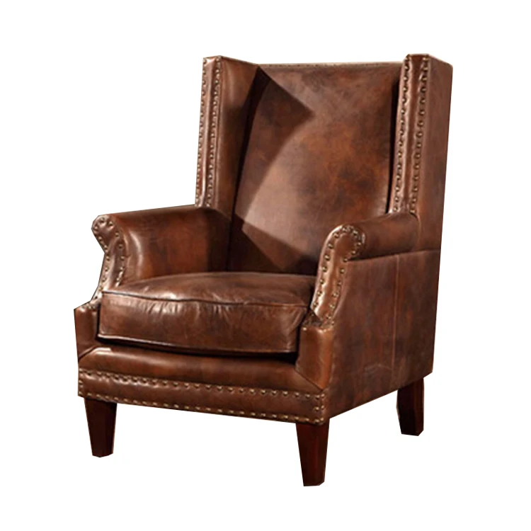 American Style Vintage 1 Seater Genuine Leather Wingback Chair