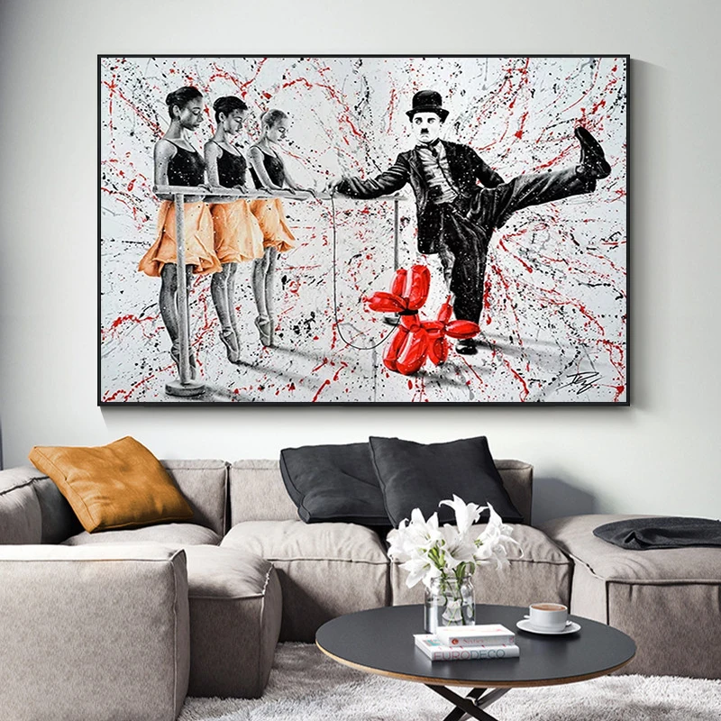 Graffiti Art Chaplin Demonstrates Ballet Posters and Prints Canvas Paintings Wall Art Pictures for Living Room Decor (No Frame)