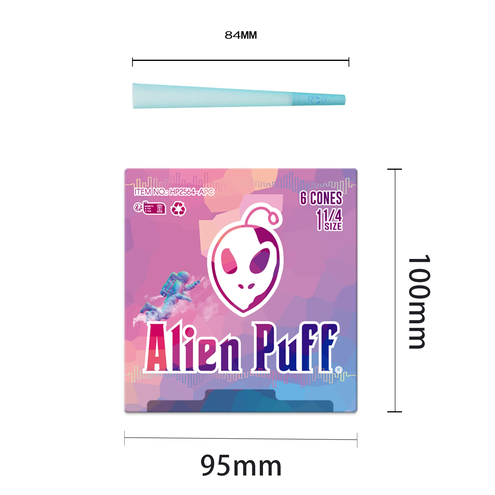 HP2564-APC AlienPuff  Kingsize Natural Organic Gum High Quality Paper Rolled Unbleached Brown Cones