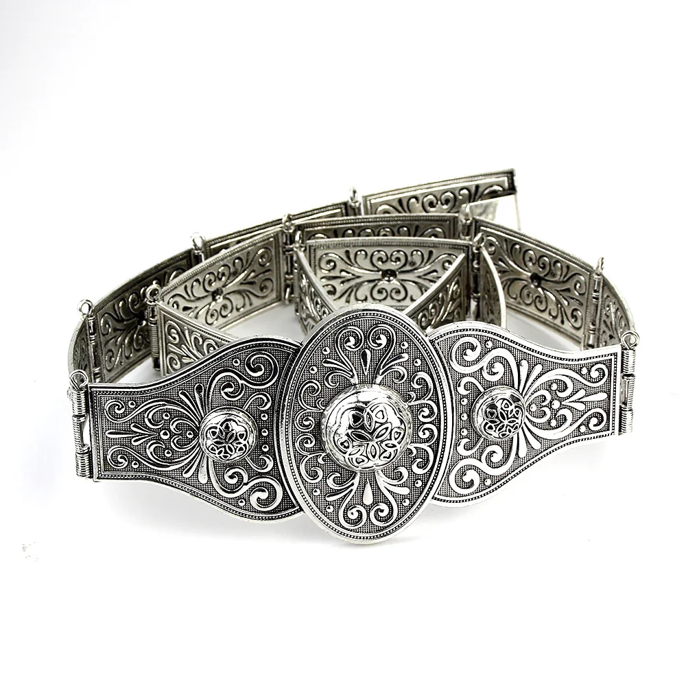 Metal Robe Caftan Belt for Women Waist Belt Chain Adjustable Length Emboss Flower Wedding Jewelry Caucasus Waistband