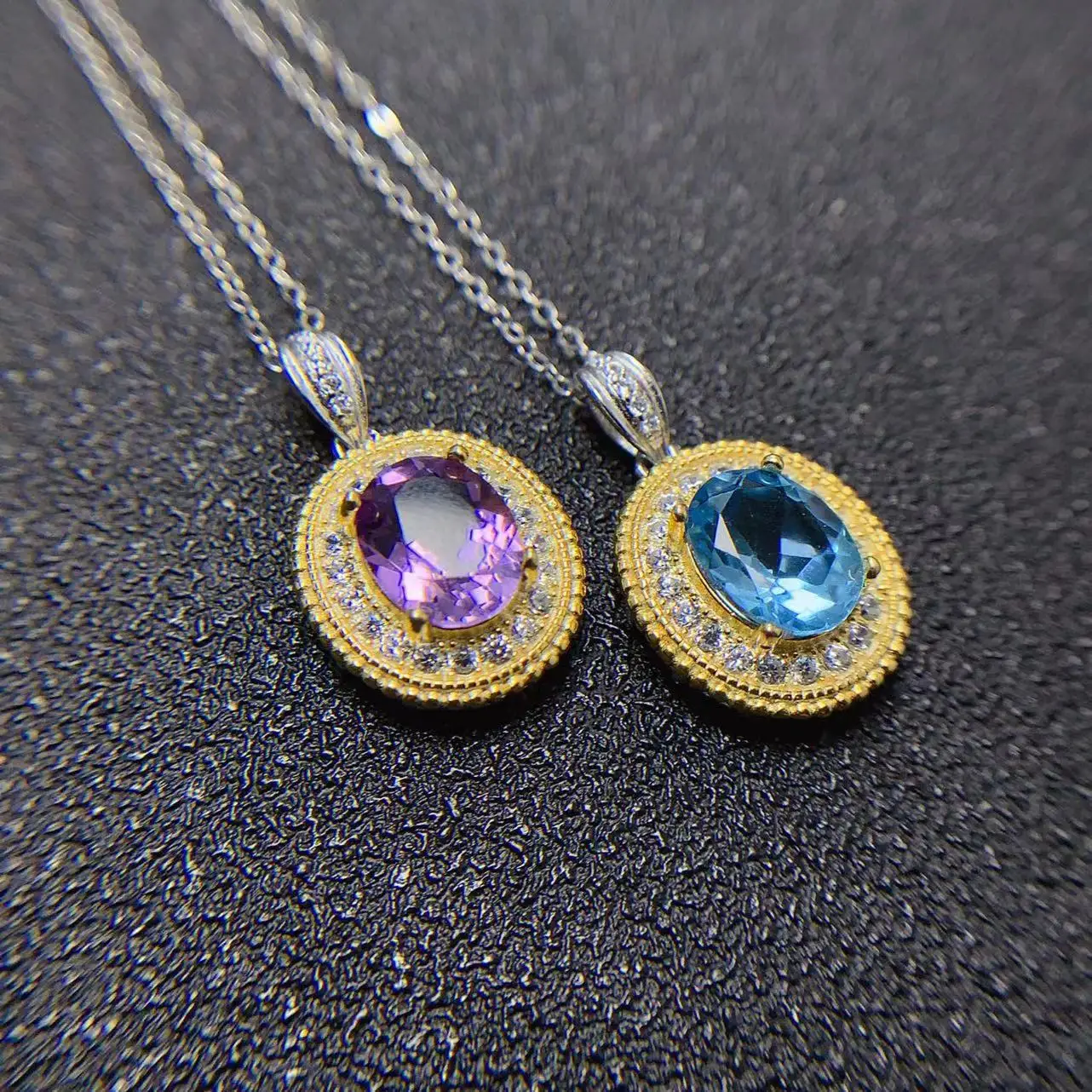 New Design African 3 Best Friend Medallion 925 Sterling Silver Natural Amethyst And Topaz Pendant Necklace