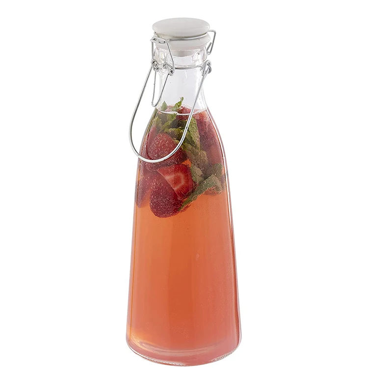 500ml 1000ml cone shape ceramic swing top cap glass carafe for milk fruit juice beverage