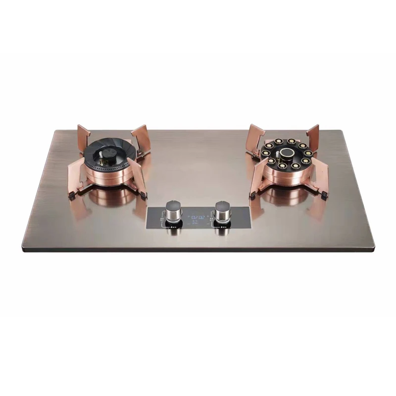 2 burners flippable gas stove 8mm tempered glass panel gas hob with cast burners