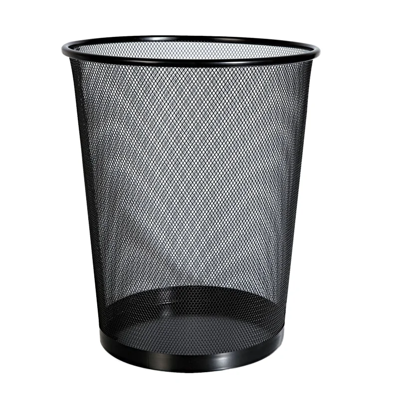 Paper Basket Metal Mesh Trash Can Paper Waste Bin for Home Office Black Silver