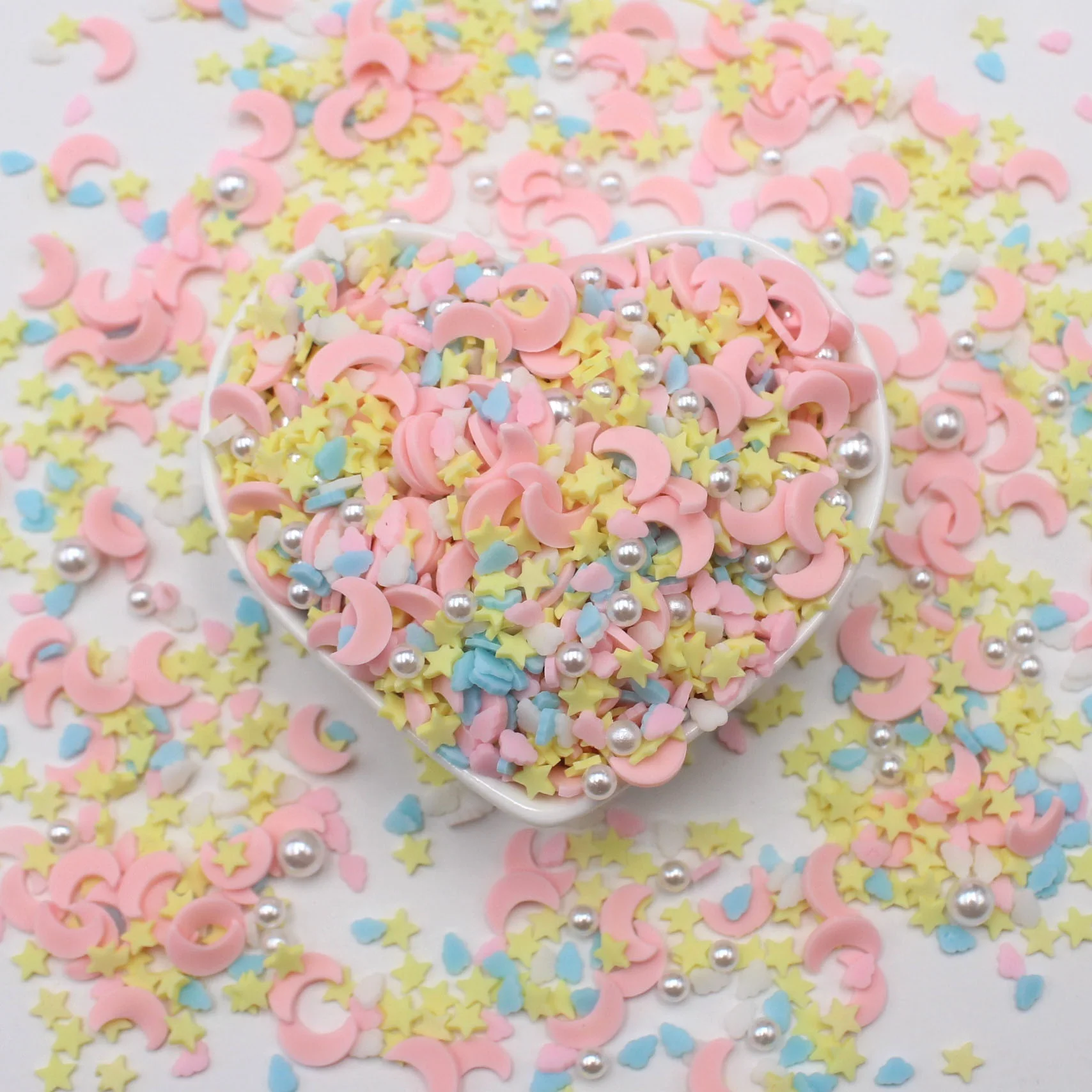 1KG/bag Pink Moon Clay Slices Mixed Yellow Stars Sprinkles with Pearls for DIY Crafts Filling Accessories