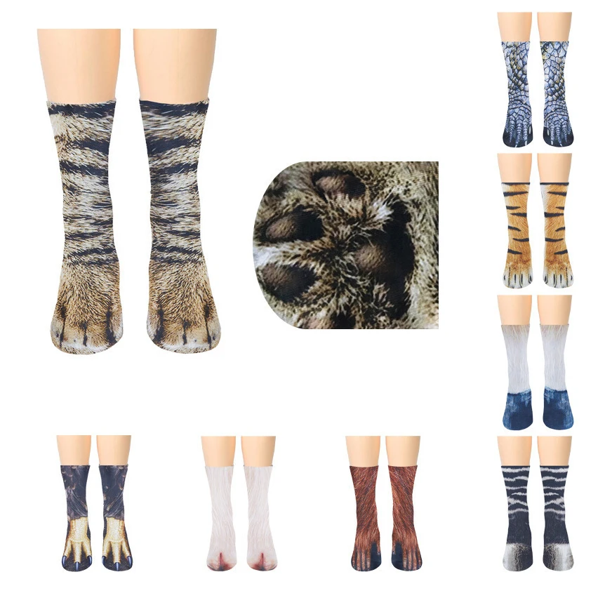 Hot Sell Animal Paw Socks 3D Digital Simulation Print Cat Dog Foot Hoof Paw Feet Crew Socks Adult Socks
