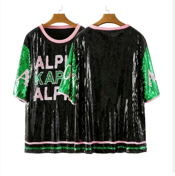 2024 Wholesale Party Club Customize Over Sized Sorority Sequin T Shirt Jersey Dress AKA Greek Jersey Dress