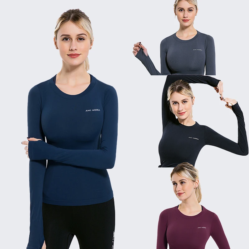Long Sleeve Seamless Wourkout Tshirt Gym Shirt Woman Dryfit T-shirts Womens Stretch Tops gym apparel