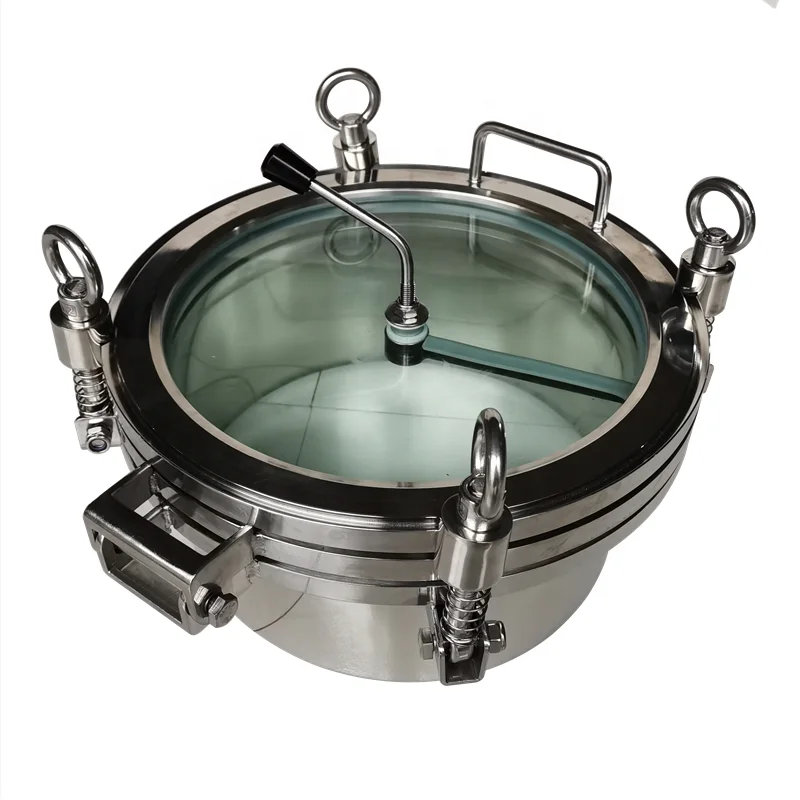 CNJS SS304 SS316L Sanitay 250mm Round Manhole Cover Manway Brush Full Sight Glass-Fabrication Sanitary Manhole