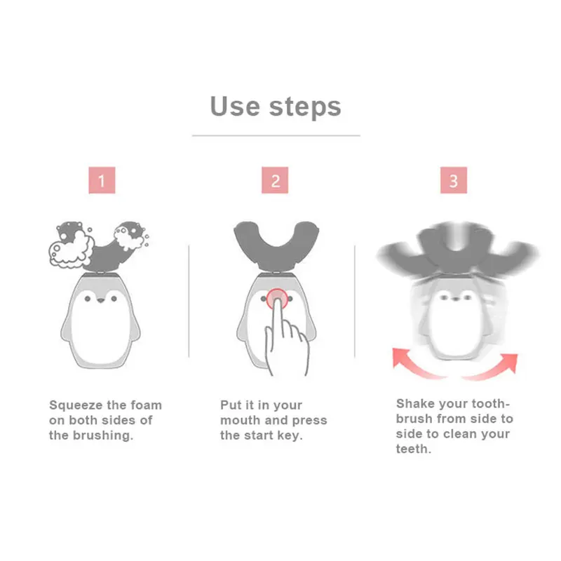 v-white Smart ultrasonic automatic toothbrush u shaped 3 sided kids electric toothbrush