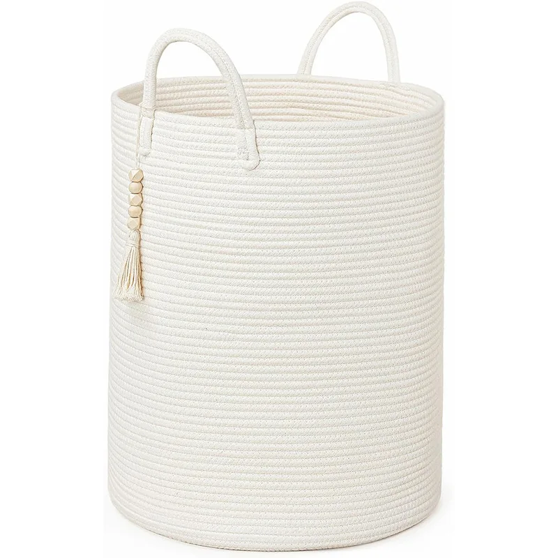 Large Woven Rope Laundry Basket with Handles Decorative Storage Basket for Clothes and Toys in Living room, Bedroom