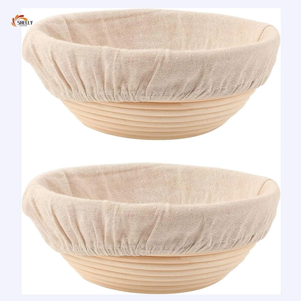 XL Wholesale roundl 10/9inch handmade Natural rattan banneton  plastic scraper proofing sourdough baskets set for bread