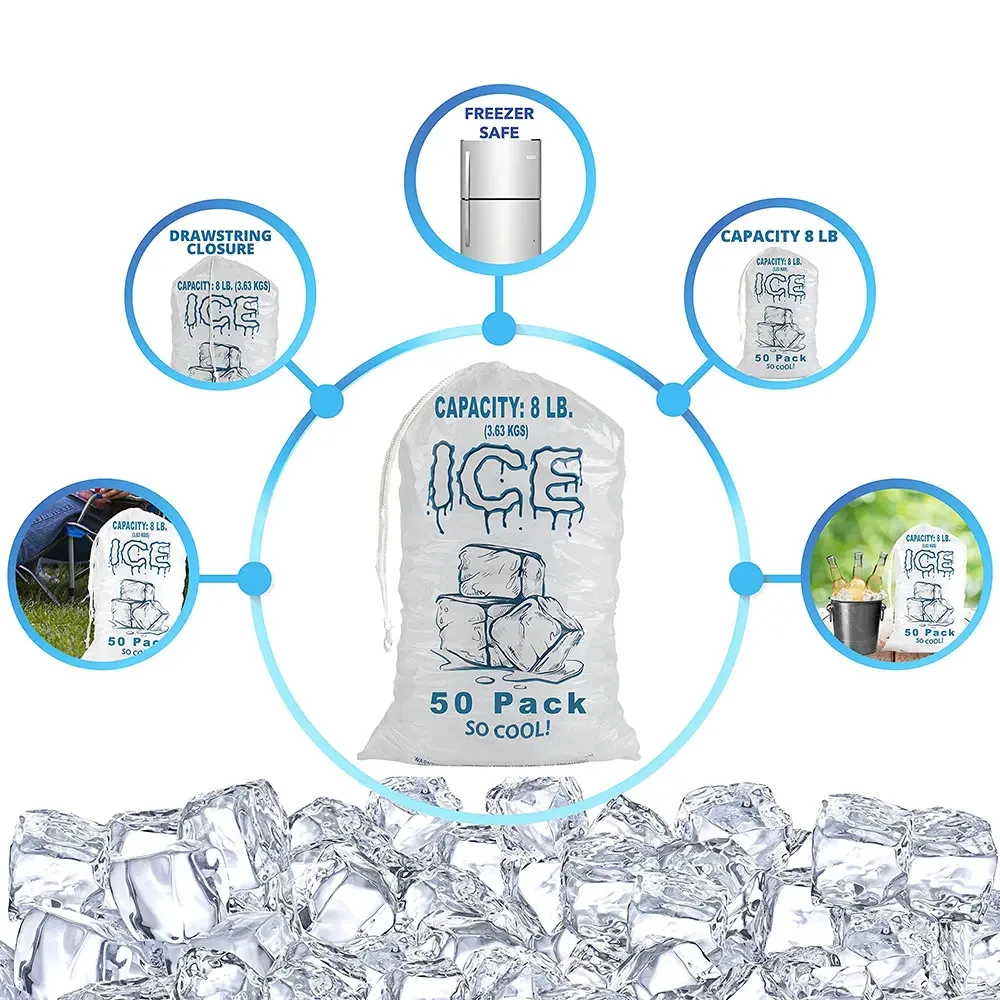 Customizable logo pattern Ice plastic bag ice packaging bag clear plastic bag for ice