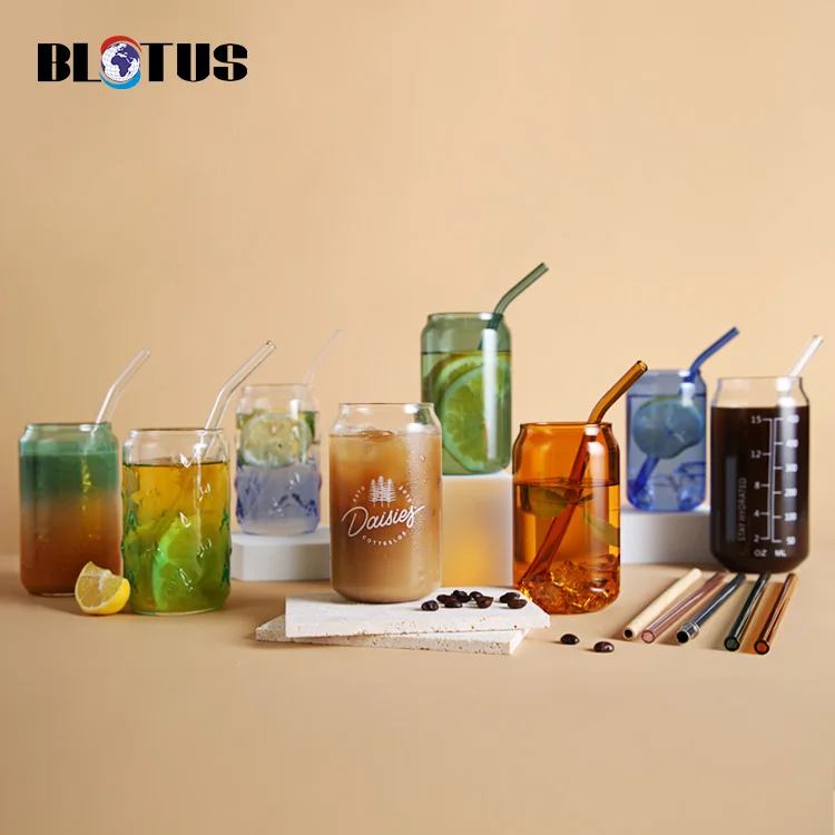 Top Selling Sublimation 12oz 16oz 20oz Colorful Beer Soda Coffee Can Shaped Cans Canned Glass Tumbler with Bamboo Lid Straw Cup