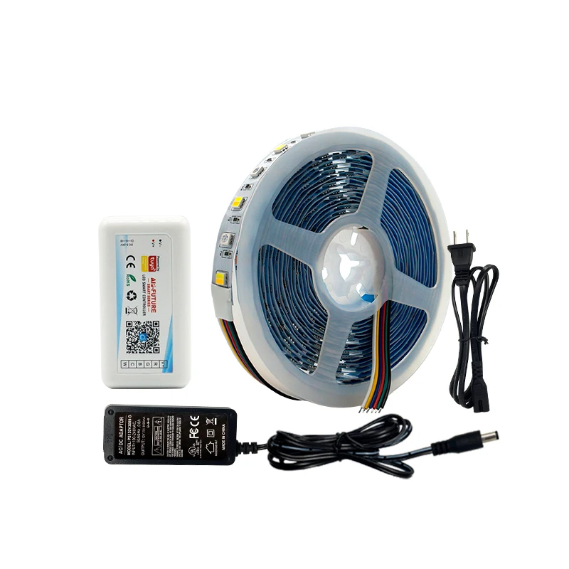 Popular Tuya smart wifi RGBCCT Control Kit SMD 5050RGBCCT 60LED/M Waterproof IP65 DC12V/24V Color Temperate RGB LED strip light