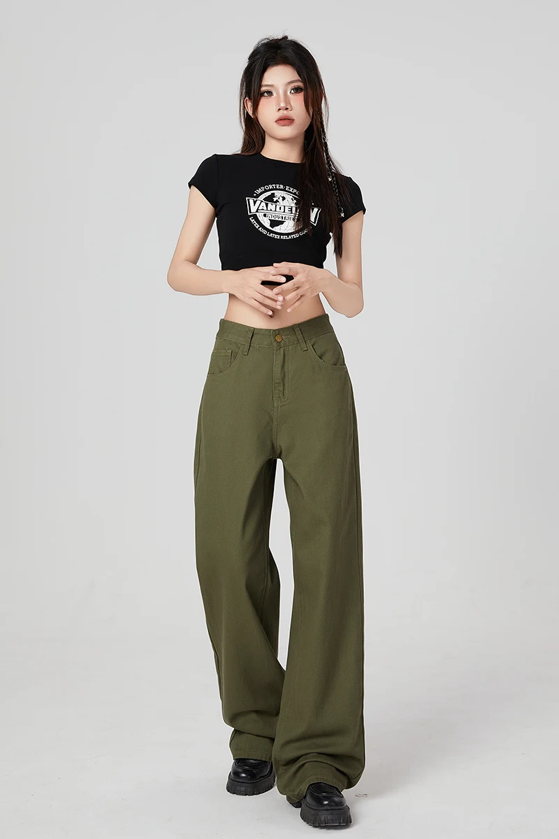 High Waisted Jeans Pants Denim Streetwear Vintage Stone Wash Loose Fit Side Pockets Jeans Denim Baggy women Pants Ladies