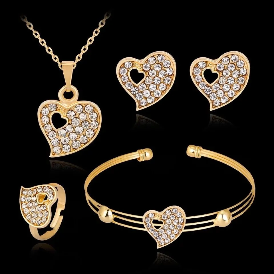 Fashion Gold Heart Pakistani Jewelry Set Wedding for Women Wholesales N99182