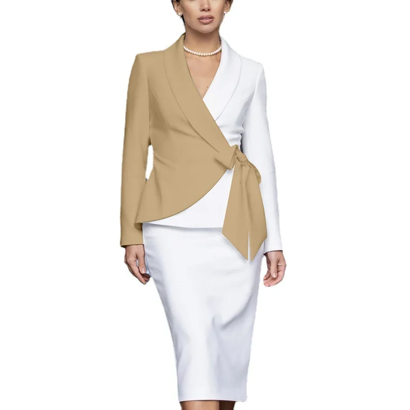 Женское платье в европейском и американском стиле, профессиональное темпераментное приталенное офисное платье с длинными рукавами и бантом