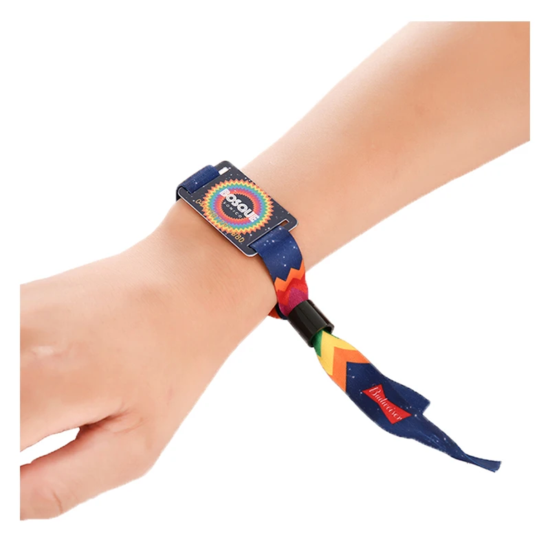 2024 новый продукт Пользовательский логотип ремешок для лазерной печати полиэфирная ткань тег на запястье событие NFC RFID браслет с замком