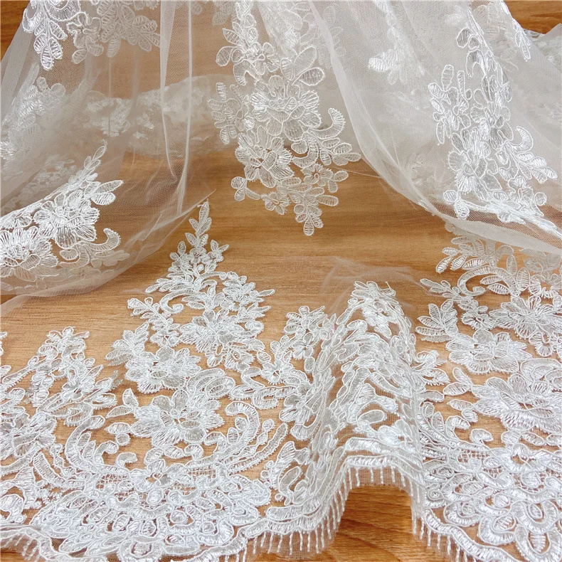 hot sale polyester embroidered flower tulle mesh lace fabric for women wedding dress