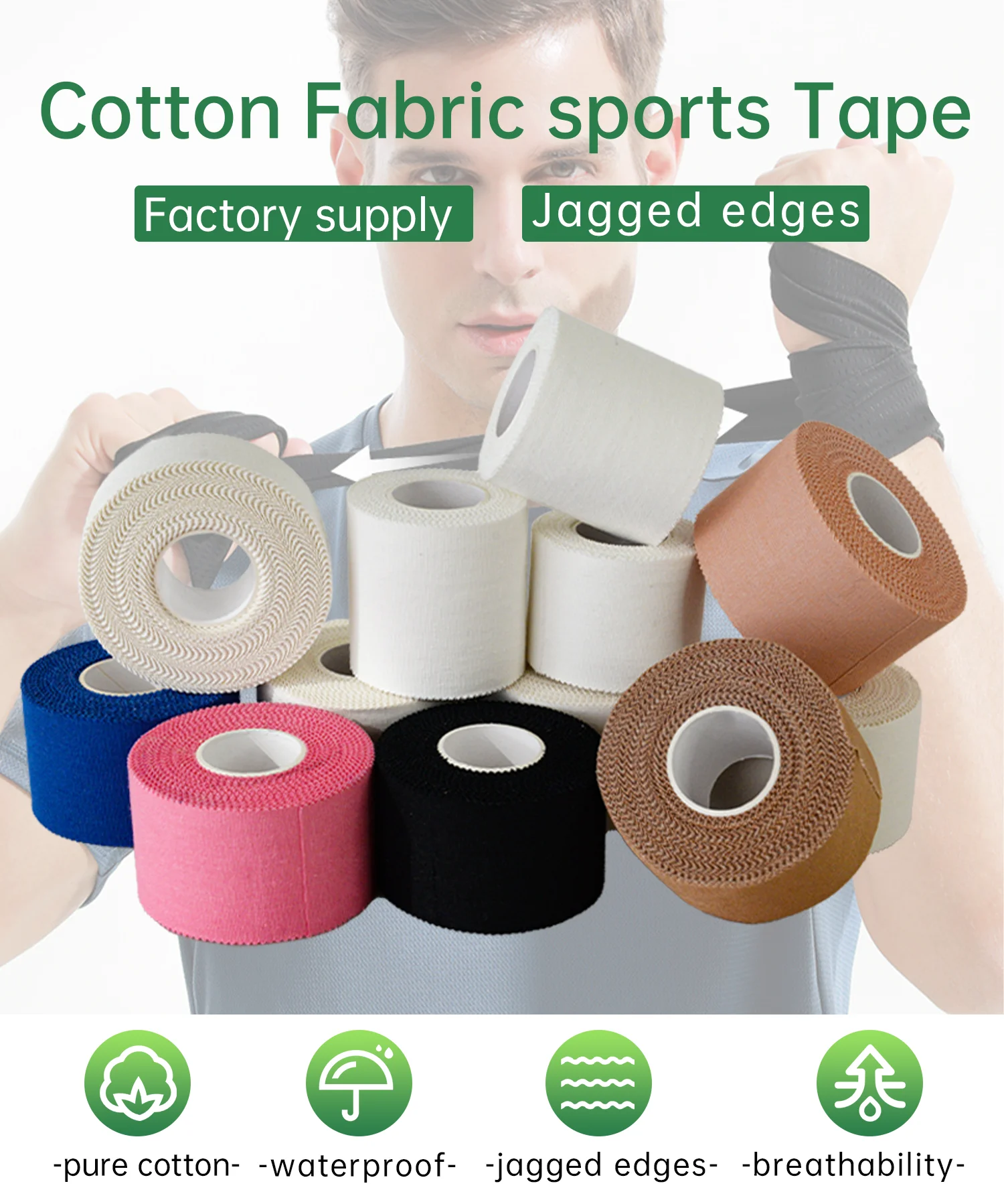 Cheap price absorb sweat sports tape non-slip rigid strapping tapes football game athletic sports