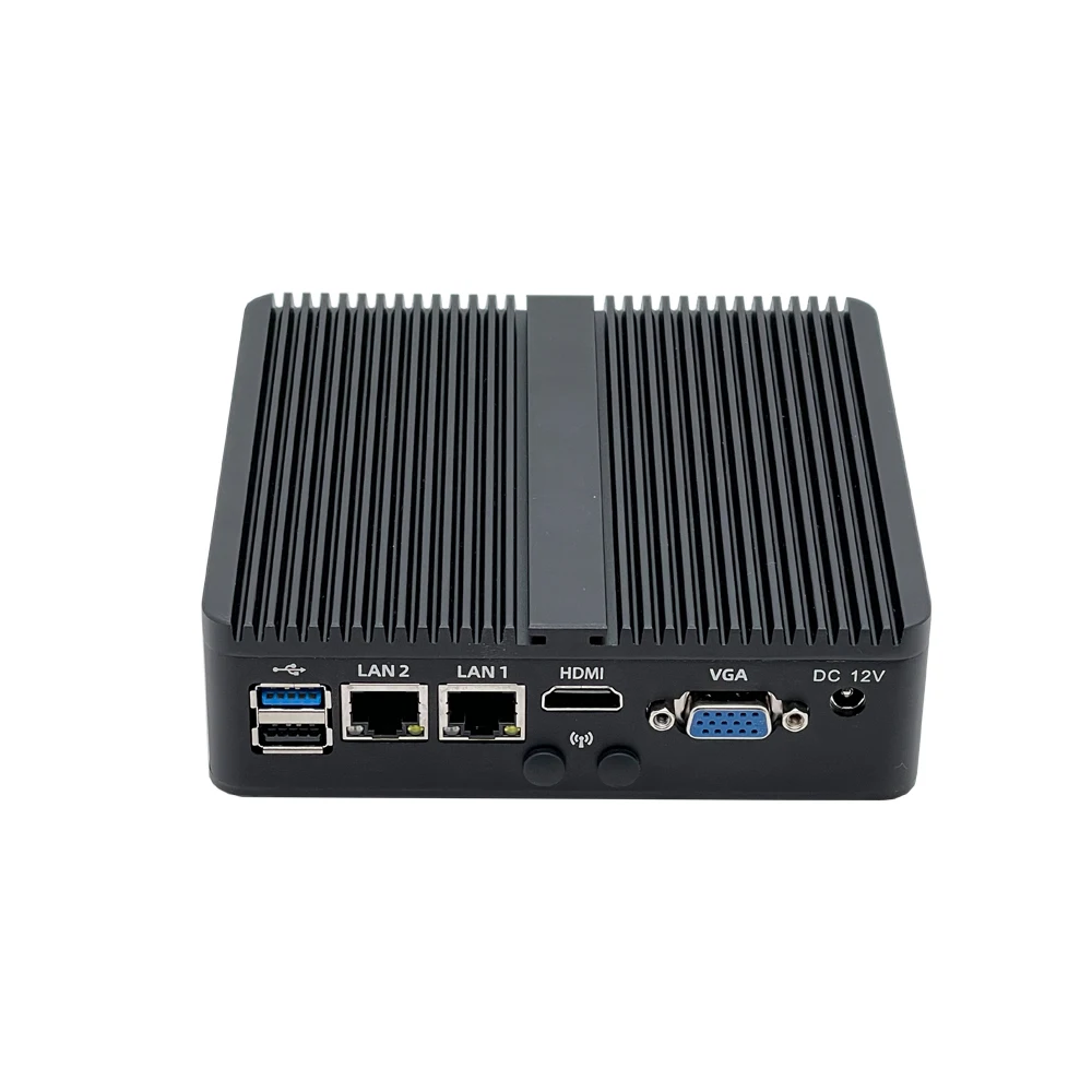 Fully enclosed fanless design mini PC Dual Gigabit Ethernet ports mini PC Support VGA+ HDMI dual display interface