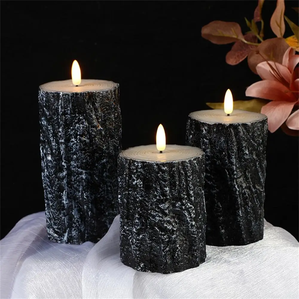 Led Flameless Wax Candle Rocking Paraffin Candle Light Flat Stump Candle Birthday Party Layout Props Halloween Decoration