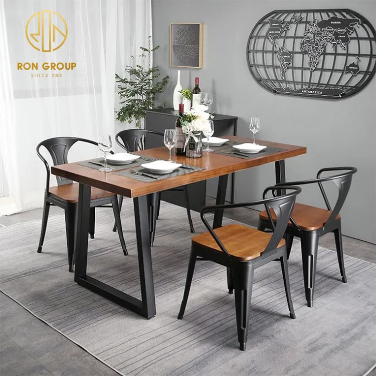 Custom wholesale modern coffee shop fast food square table top commercial cafe wood restaurant furniture table and chair set